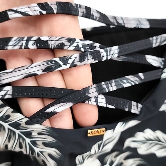 XOXO 2 Piece Tropical Leaf Print Black  Padded Top Bikini Size 3X - Picture 4 of 16